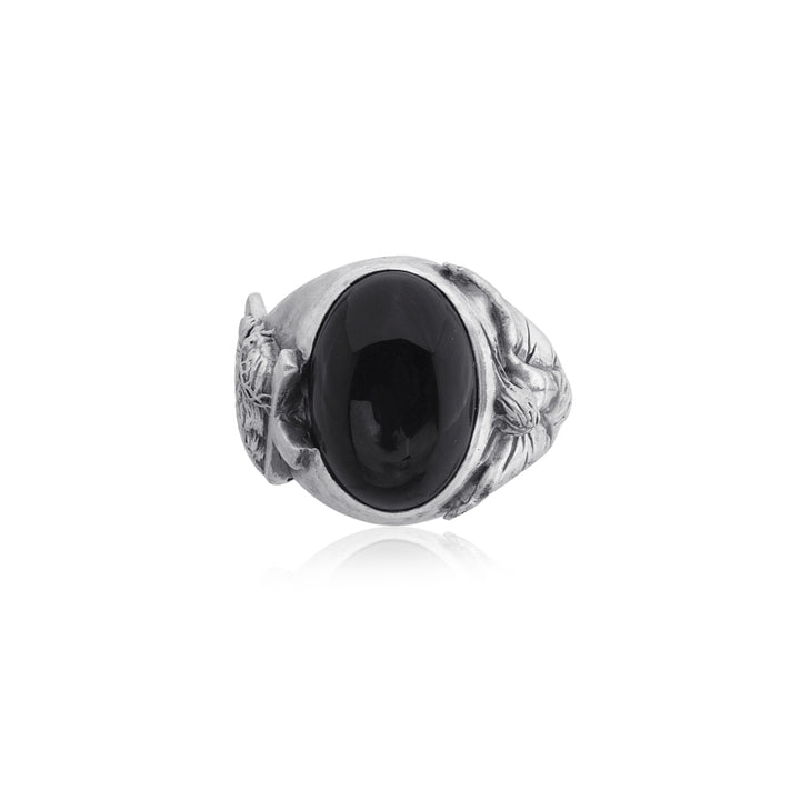 Jesus cross onyx ring top view