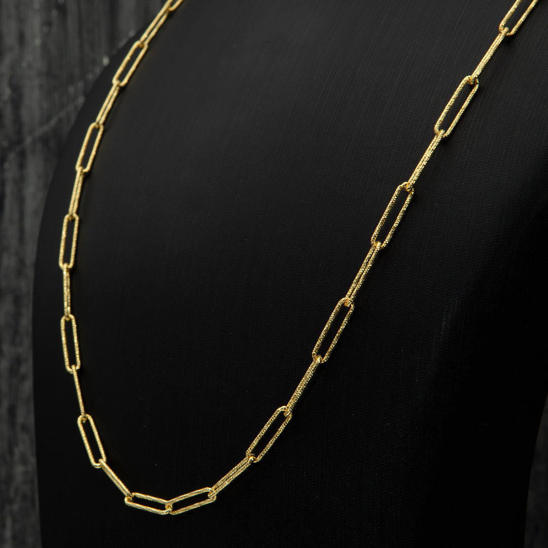 Paperclip Gold Plated Necklace on the neck