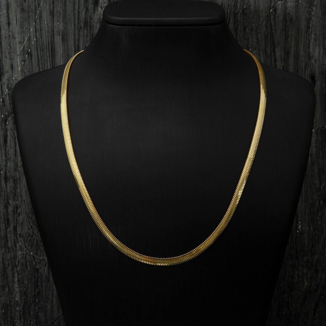 Herringbone Gold-Plated Necklace Chain on the neck 2