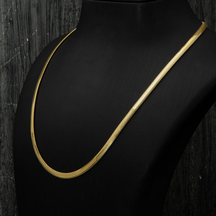 Herringbone Gold-Plated Necklace Chain on the neck