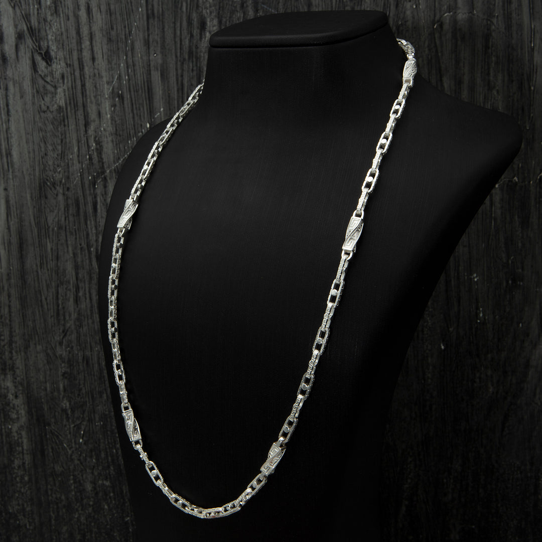 Silver Greek Decor Chain Necklace on the neck view