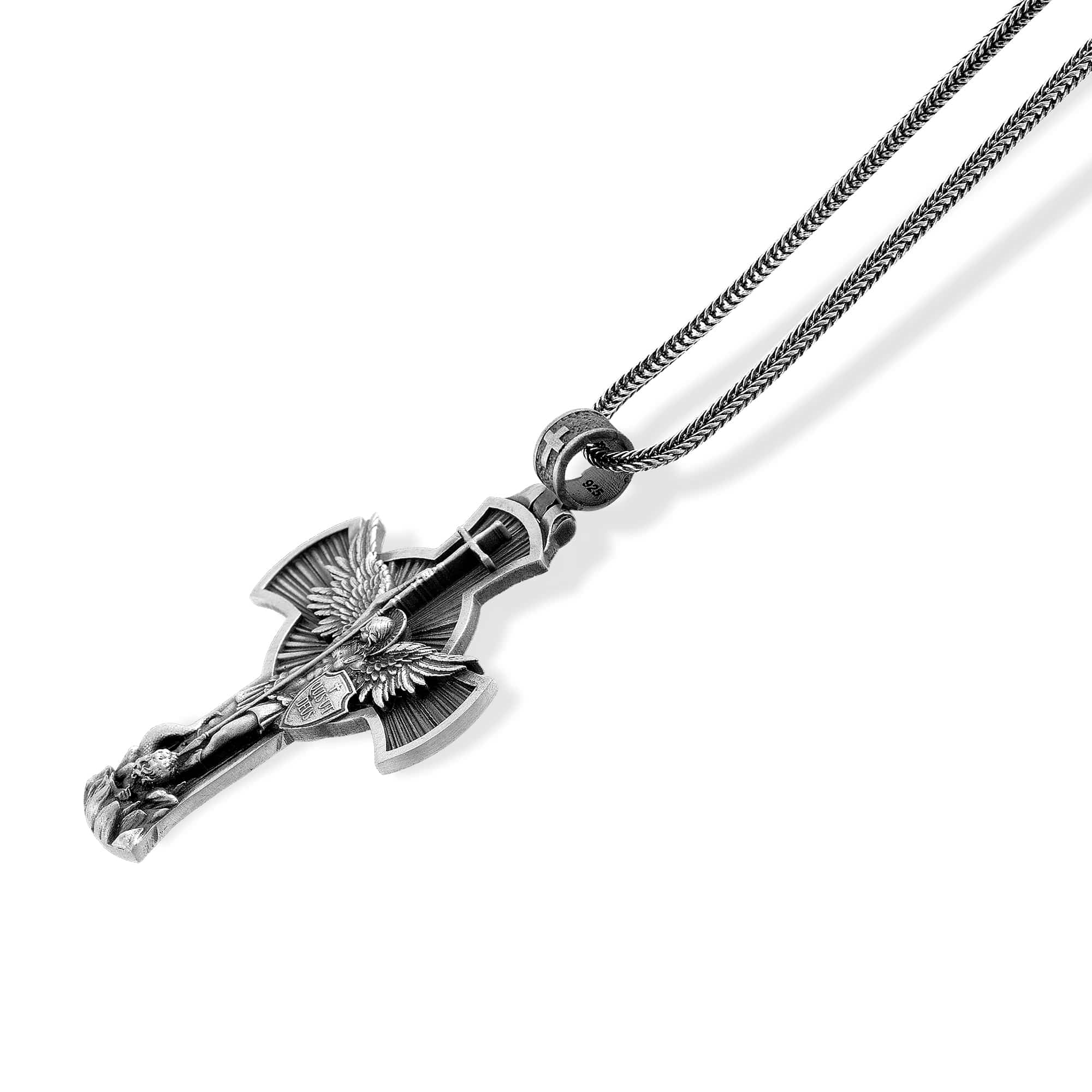 Saint Michael Cross Necklace sterling silver detail