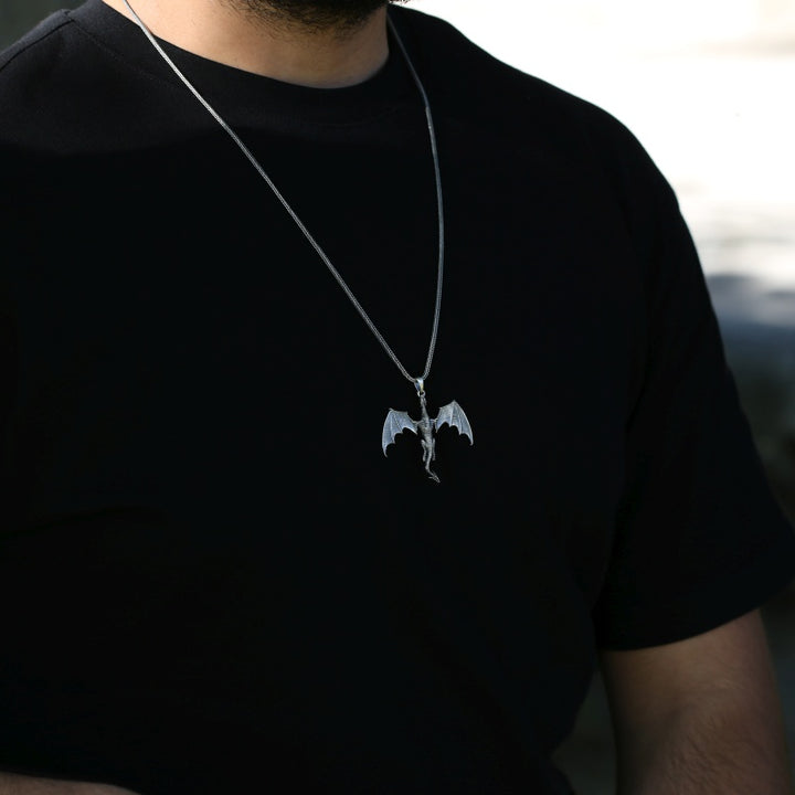 Majestic dragon necklace on the neck