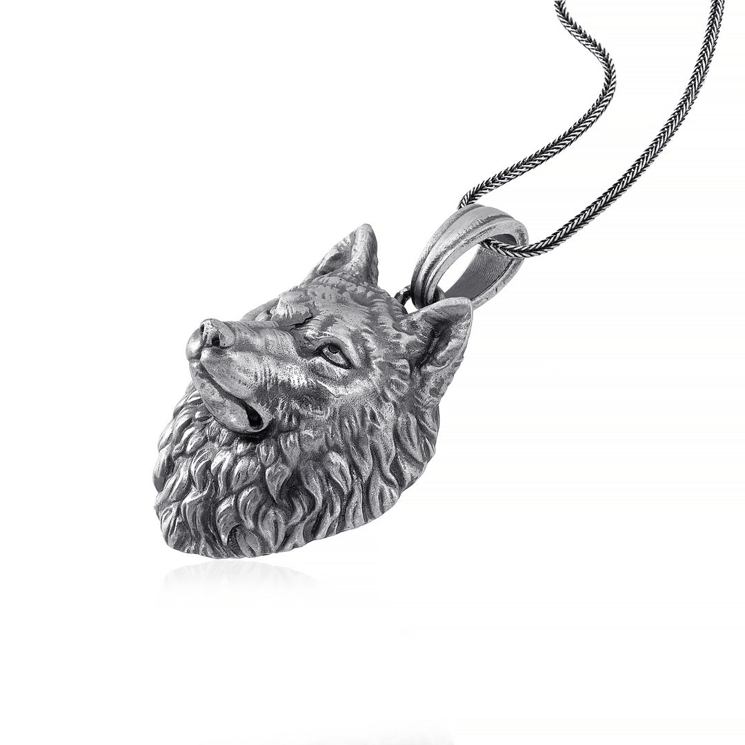 handmade sterling silver Wild Wolf Head Necklace