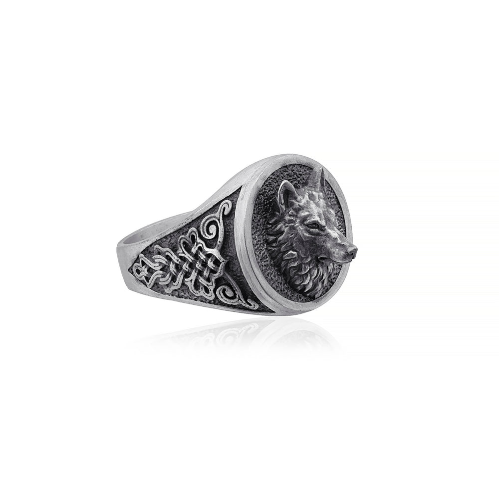 handmade sterling silver Octagon Wolf Head Ring