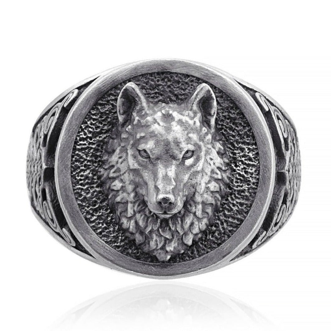 handmade sterling silver Wolf Head Signet Ring