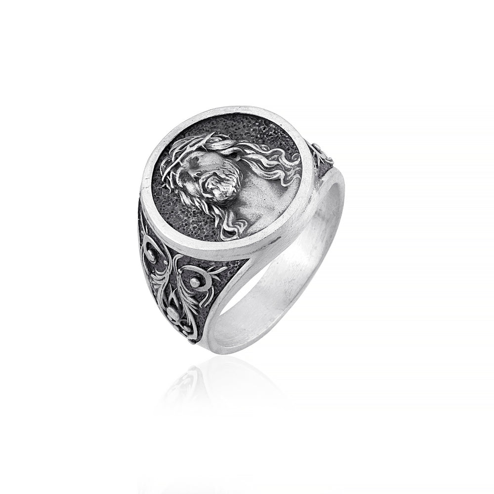 sterling silver Jesus face ring, religious, faith, christian