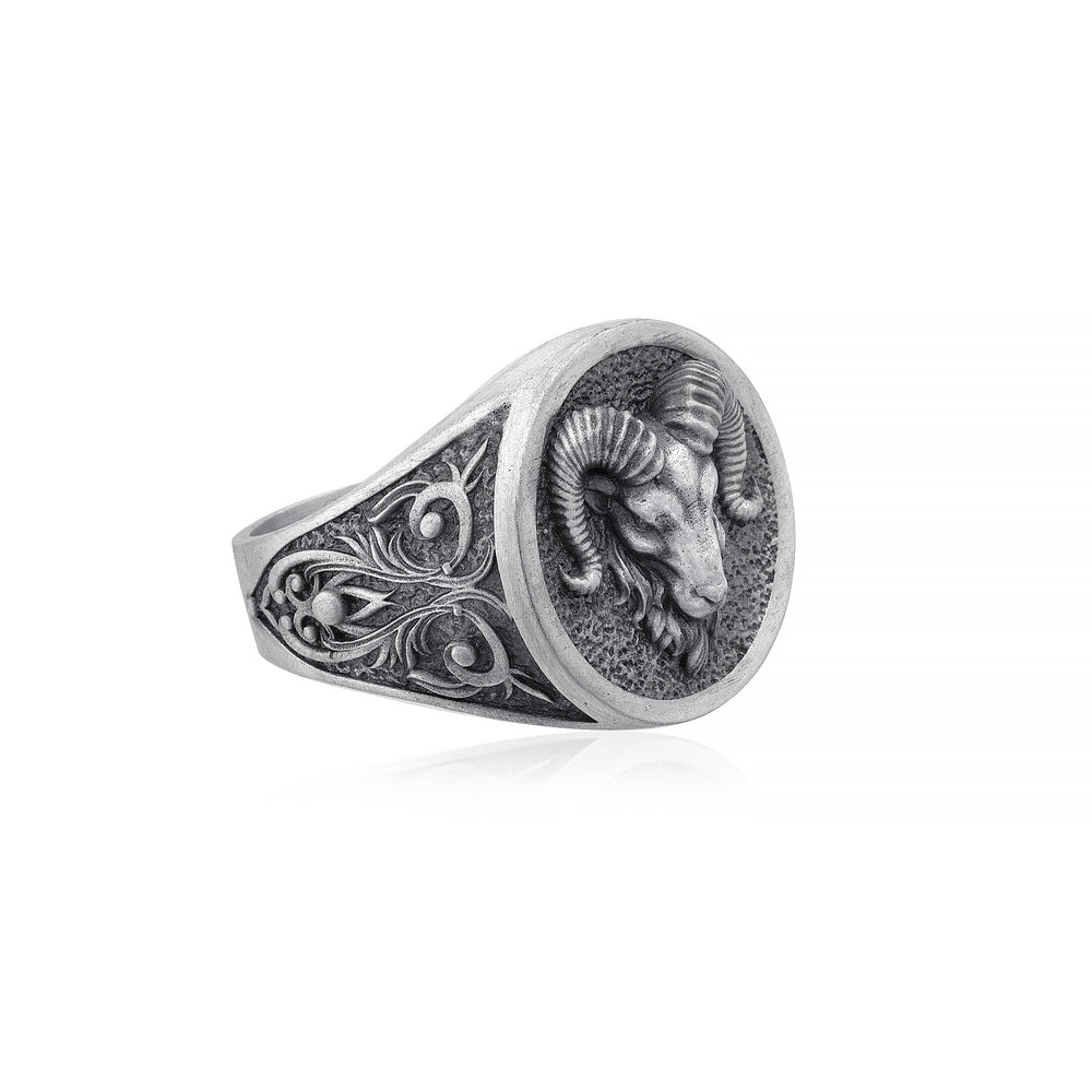 handmade sterling silver Aries Ram Head Ring