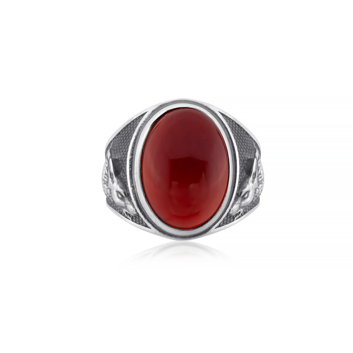 handmade sterling silver Wolf Carnelian Gemstone Ring