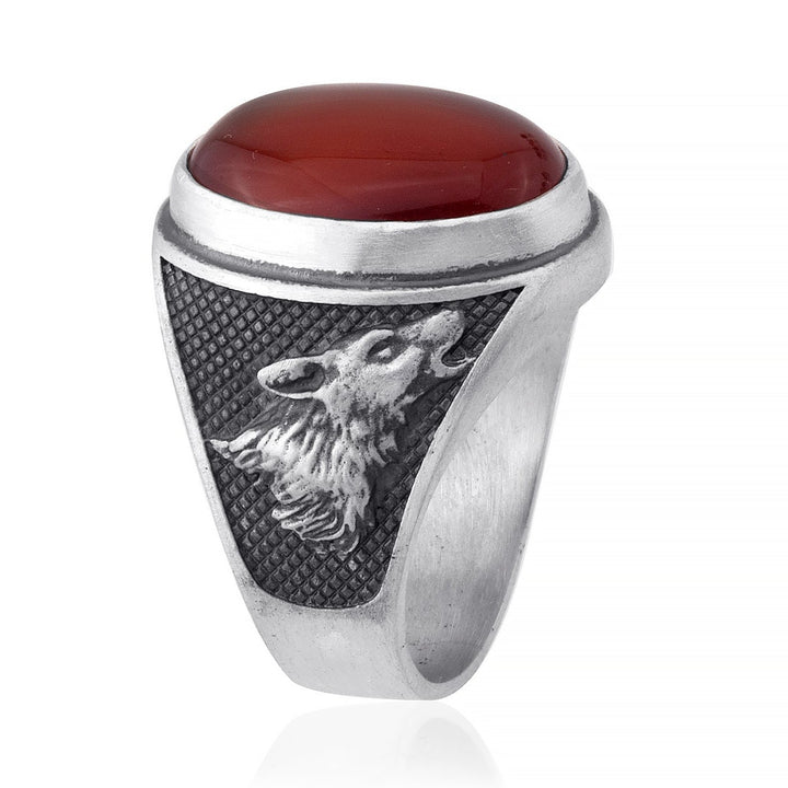 handmade sterling silver Wolf Carnelian Gemstone Ring