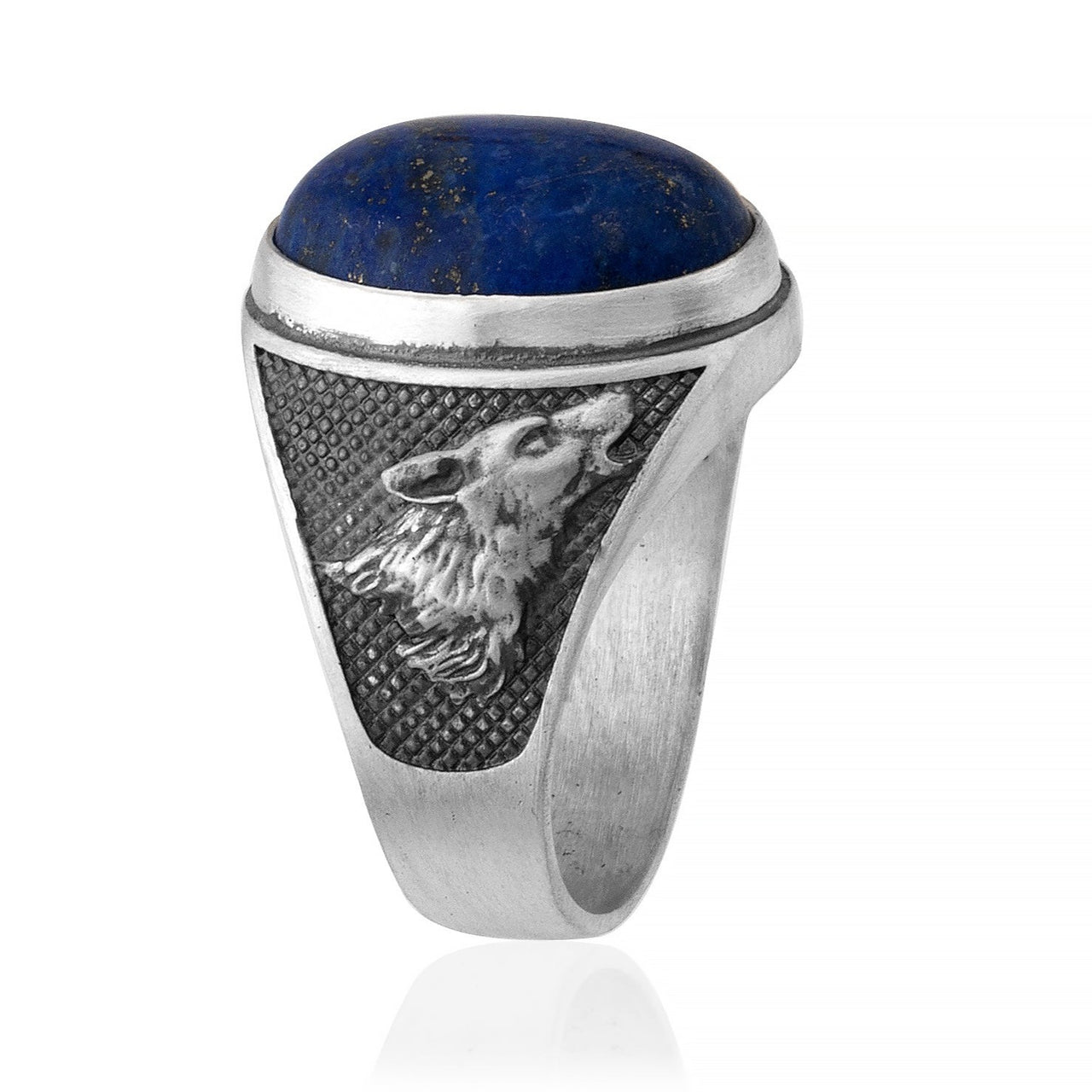 handmade sterling silver Wolf Lapis Gemstone Ring