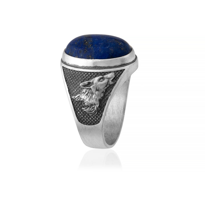 handmade sterling silver Wolf Lapis Gemstone Ring