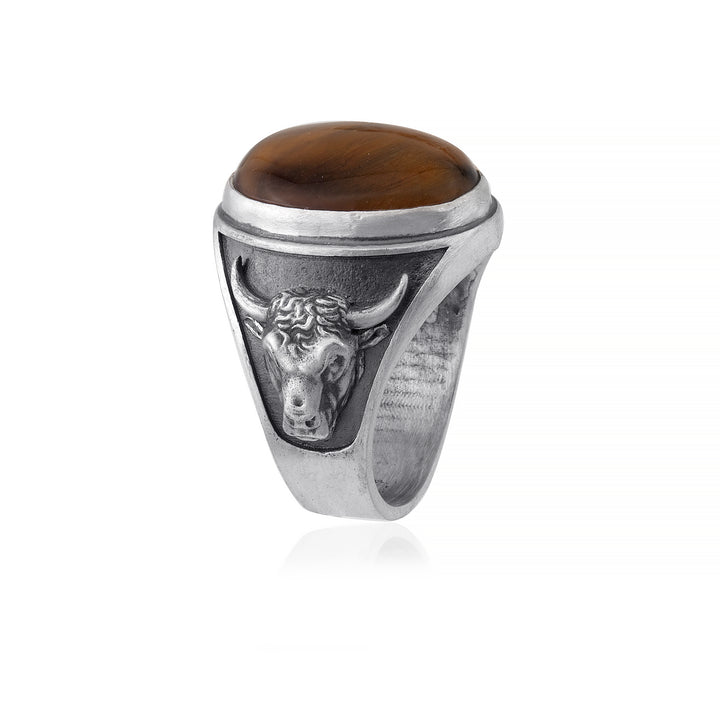 handmade sterling silver Taurus Bull Tiger Eye Gemstone Ring