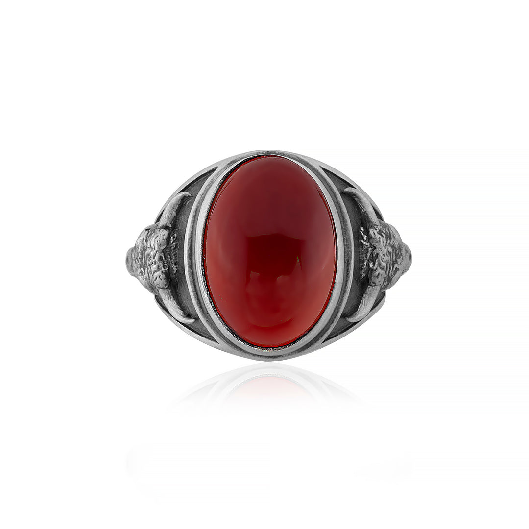 handmade sterling silver Taurus Bull Carnelian Gemstone Ring