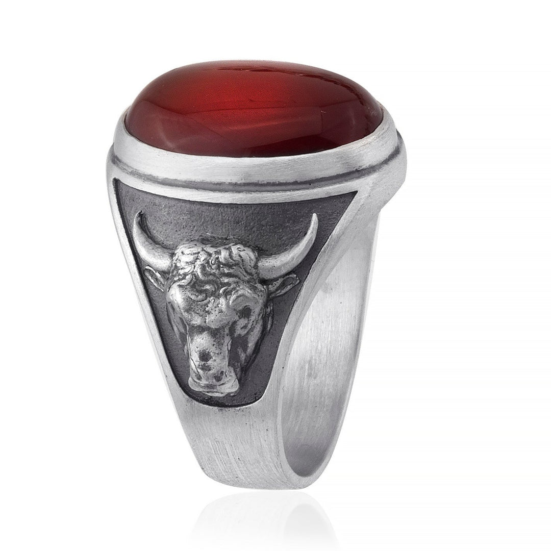 handmade sterling silver Taurus Bull Carnelian Gemstone Ring