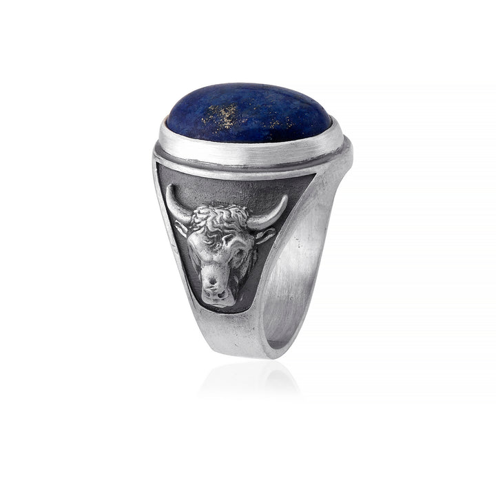 handmade sterling silver Taurus Bull Lapis Gemstone Ring