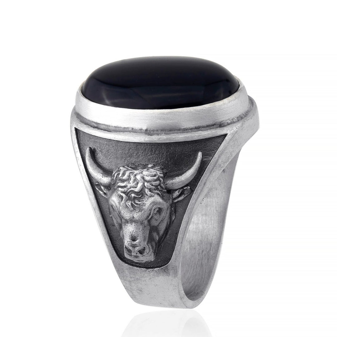 handmade sterling silver Taurus Bull Onyx Gemstone Ring