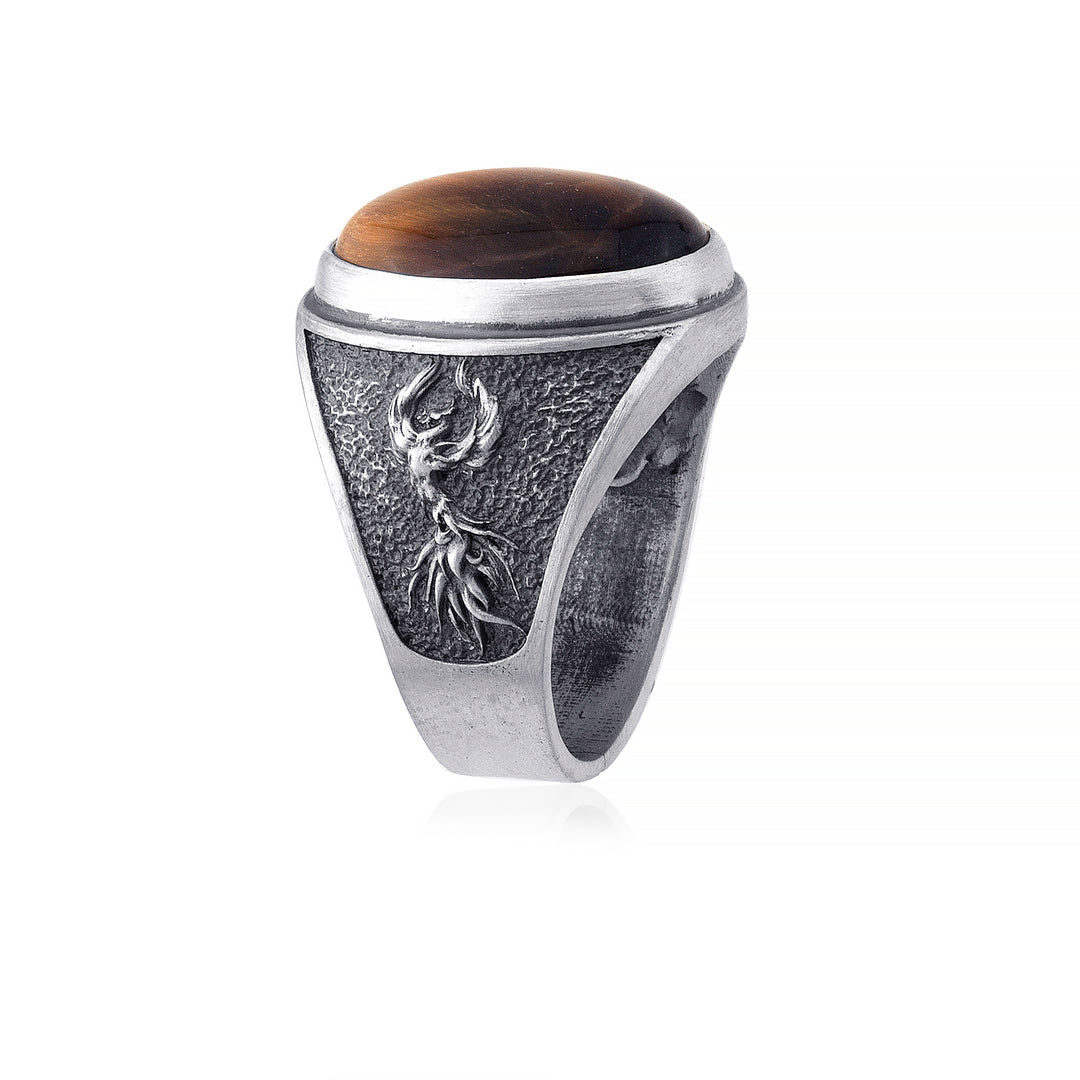 handmade sterling silver Phoenix Tiger Eye Gemstone Ring