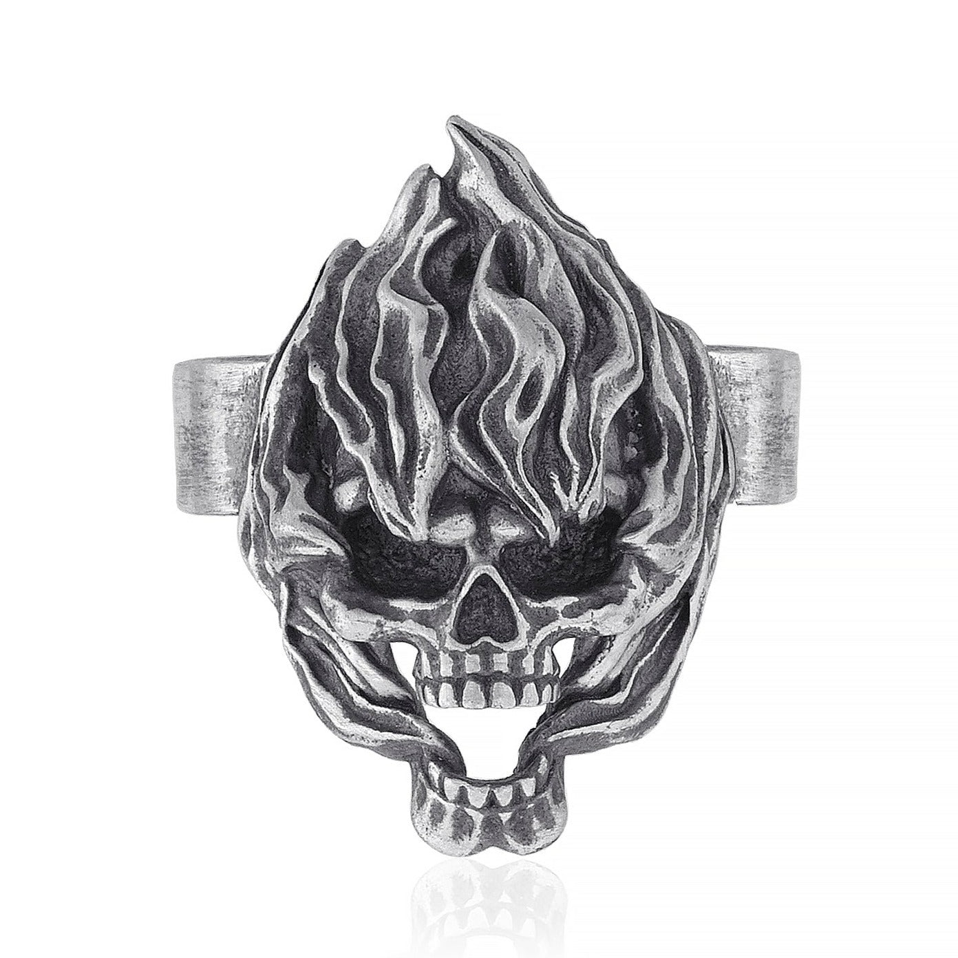 STERLING SILVER hot SKULL FLAMING RING