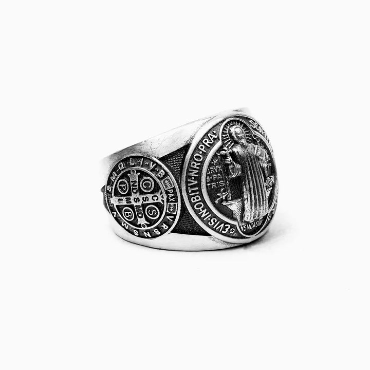 sterling silver St Benedict Medal Ring, beacon of hope, an emblem of faith, and an heirloom piece