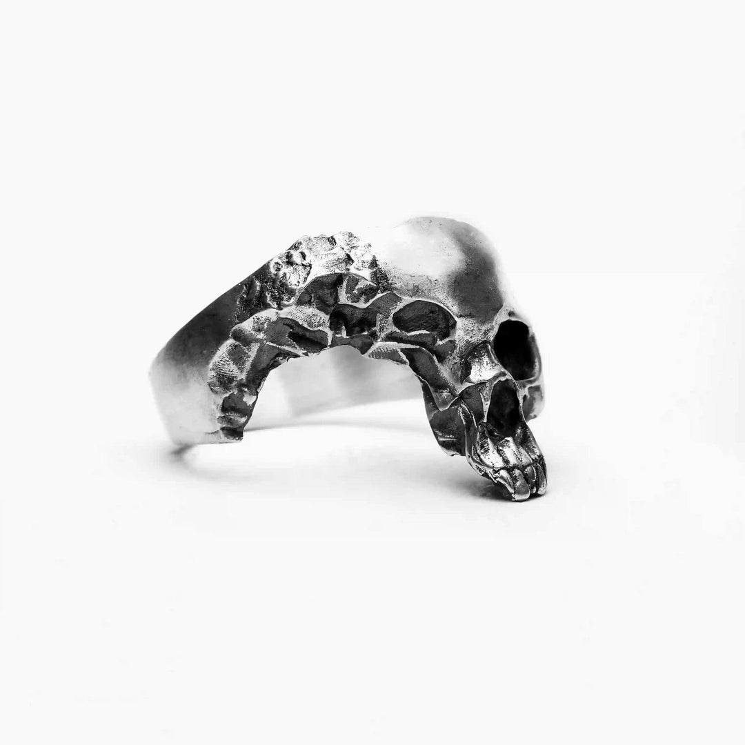 handmade sterling silver Wounded Skull Head Ring