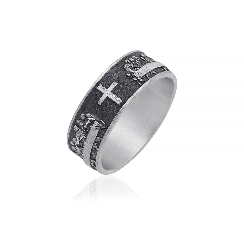 handmade sterling silver Last Supper Cross Ring