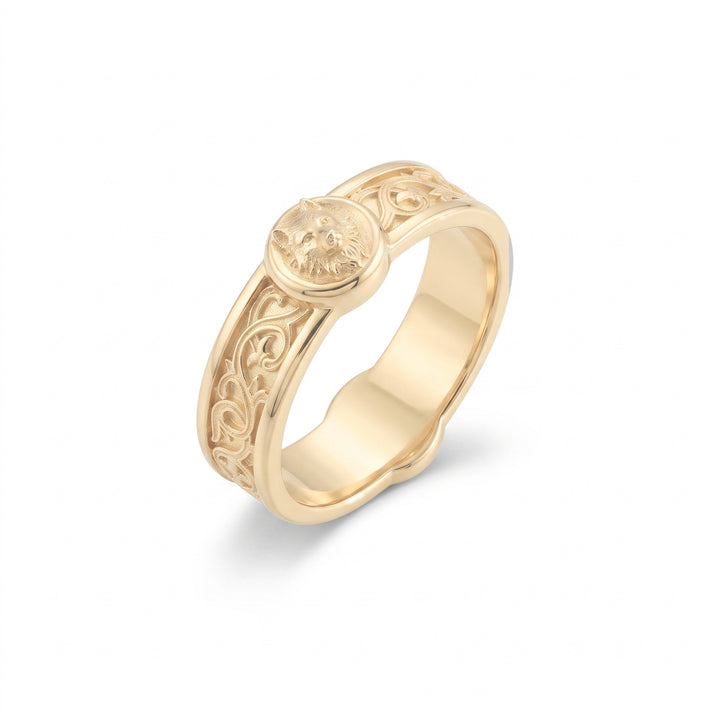 Wolf Lily Motif Band Ring