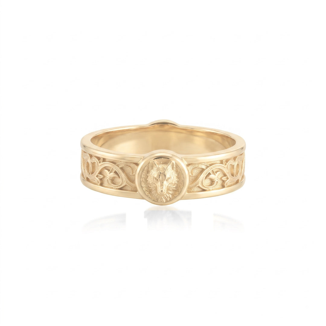 Wolf Lily Motif Band Ring