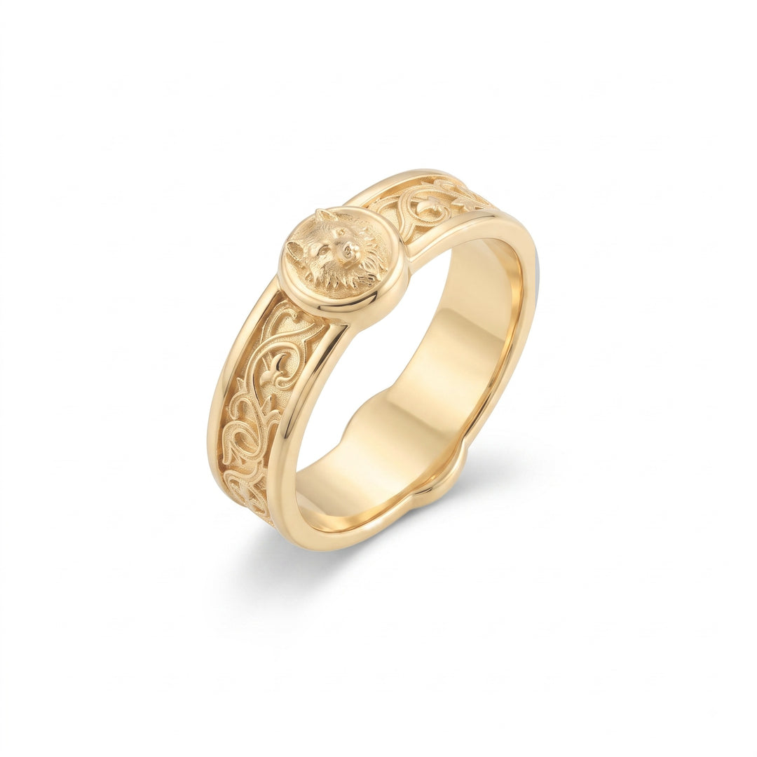 Wolf Lily Motif Band Ring