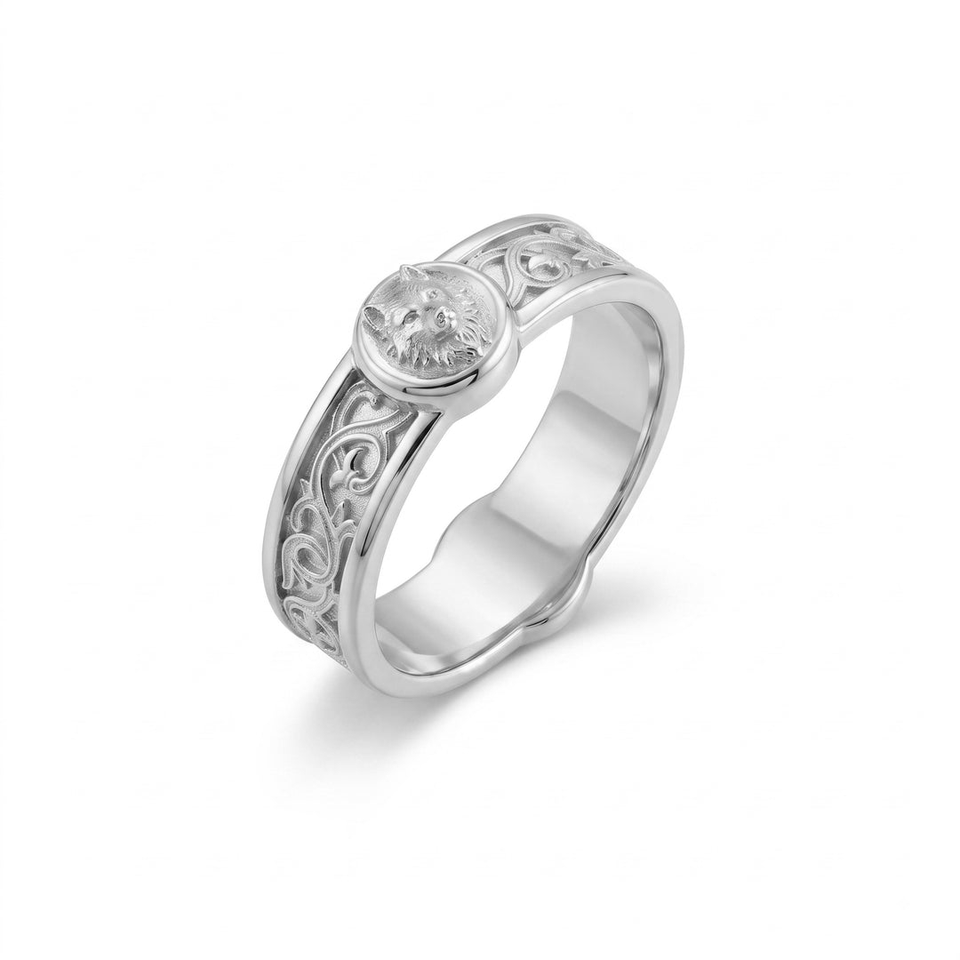 Wolf Lily Motif Band Ring