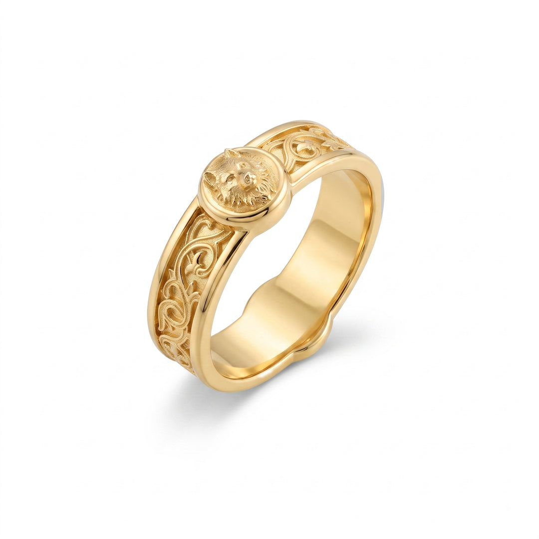 Wolf Lily Motif Band Ring