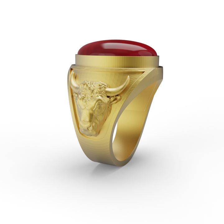 Taurus Bull Carnelian Gemstone Ring