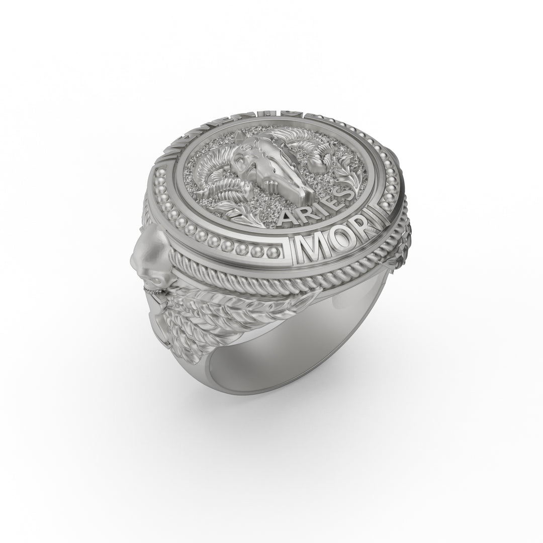 Aries Zodiac Skull Ring