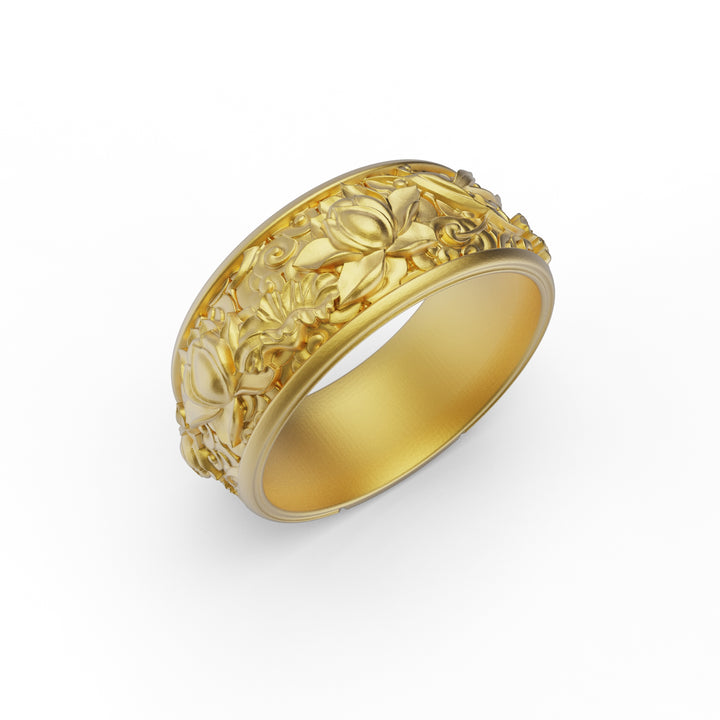 Rose and Flowers band ring