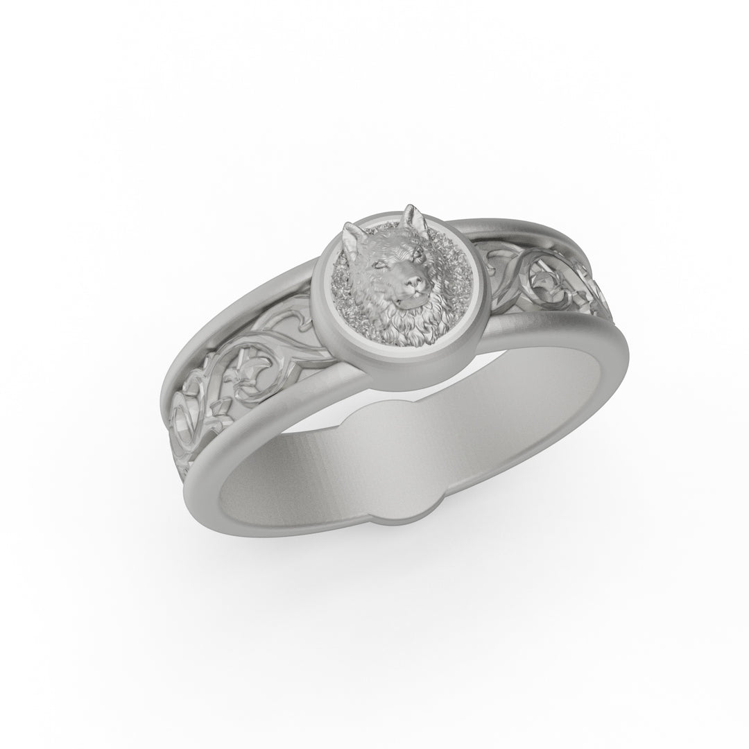 Wolf Lily Motif Band Ring