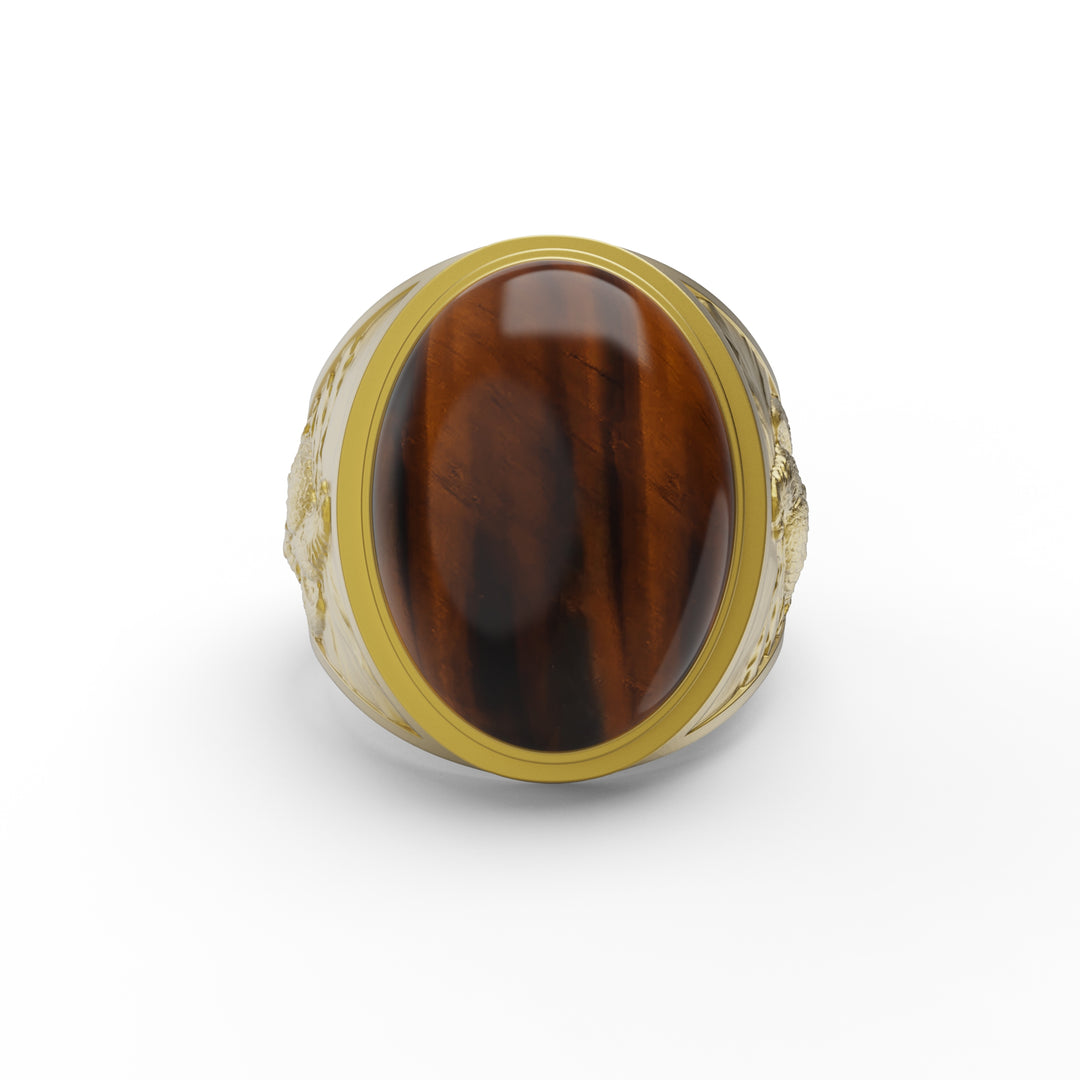 Eagle and Wolf Tiger Eye Ring