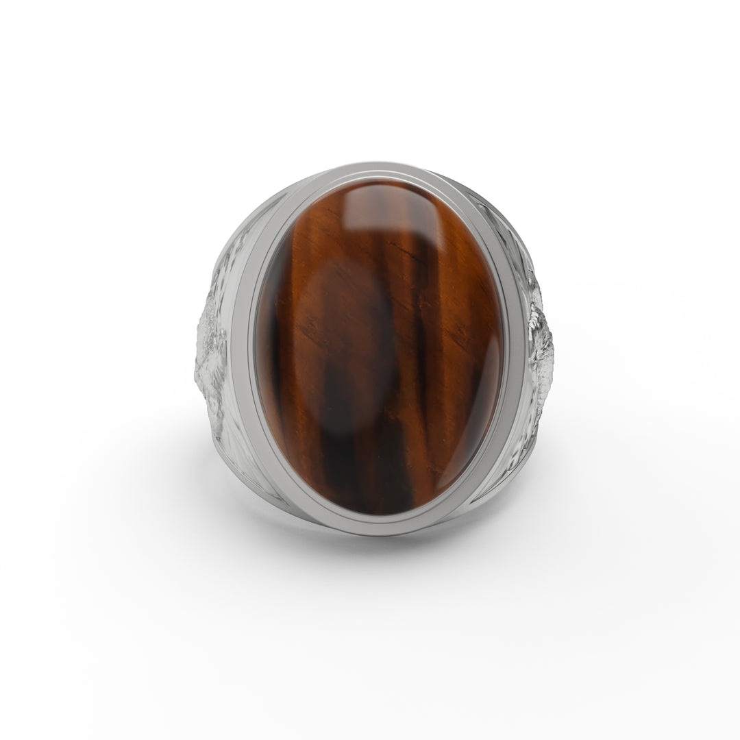 Eagle and Wolf Tiger Eye Ring