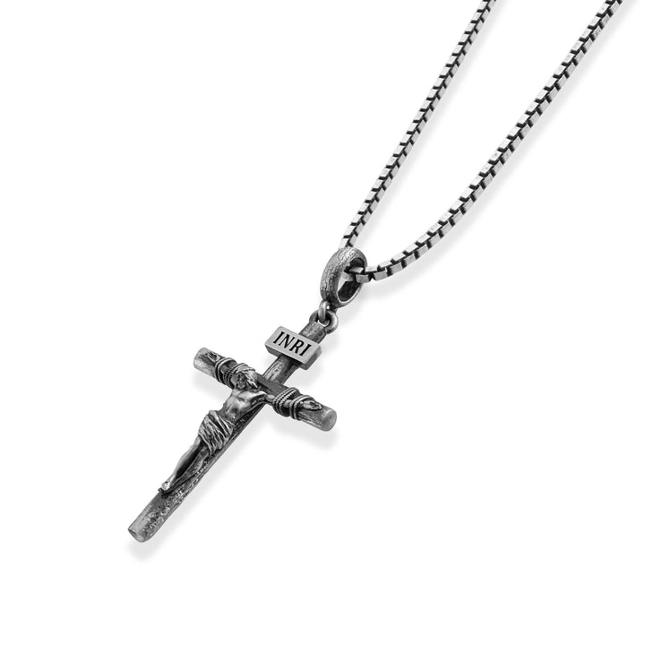 INRI Rustic Crucifix Necklace – Front View