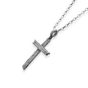 Hand-Carved Woodgrain Cross Necklace – 925 Sterling Silver Oxidized