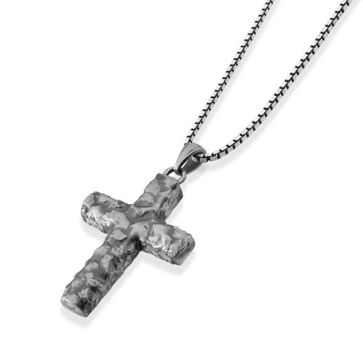 Hammered Cross Pendant Necklace – Angled View