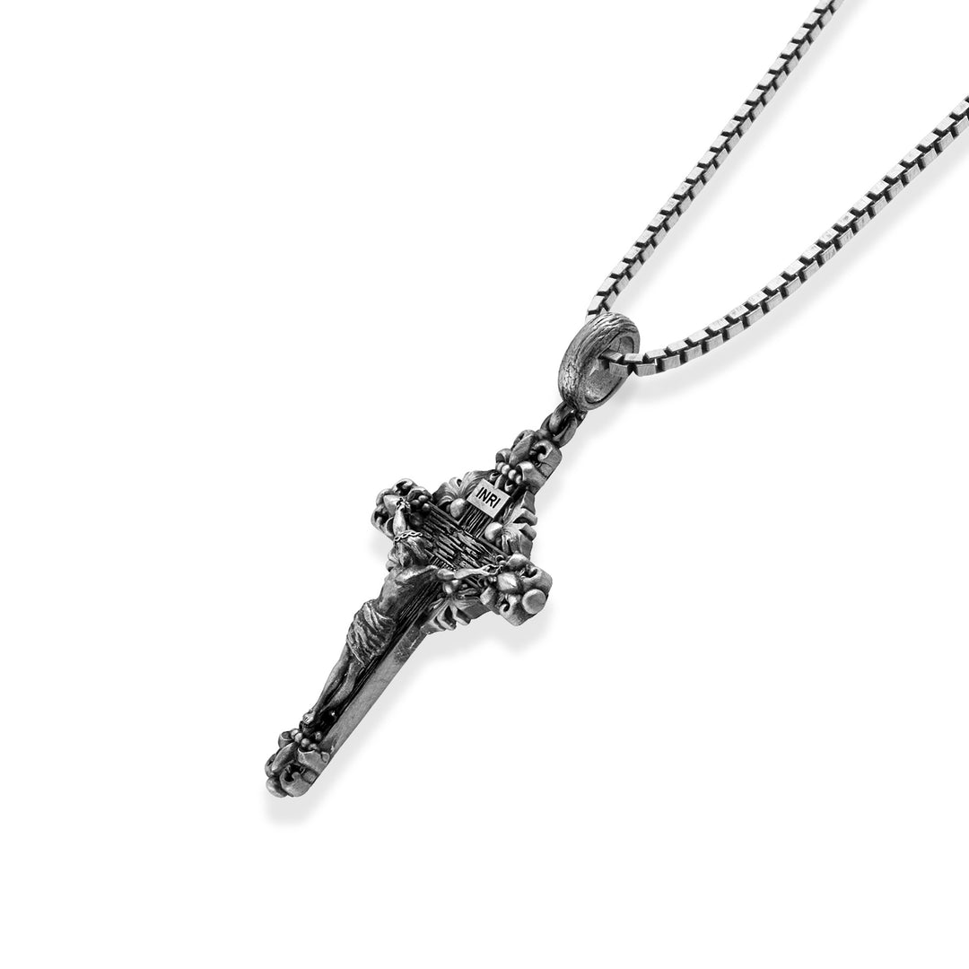 Baroque Skull Crucifix Necklace – 925 Sterling Silver Oxidized