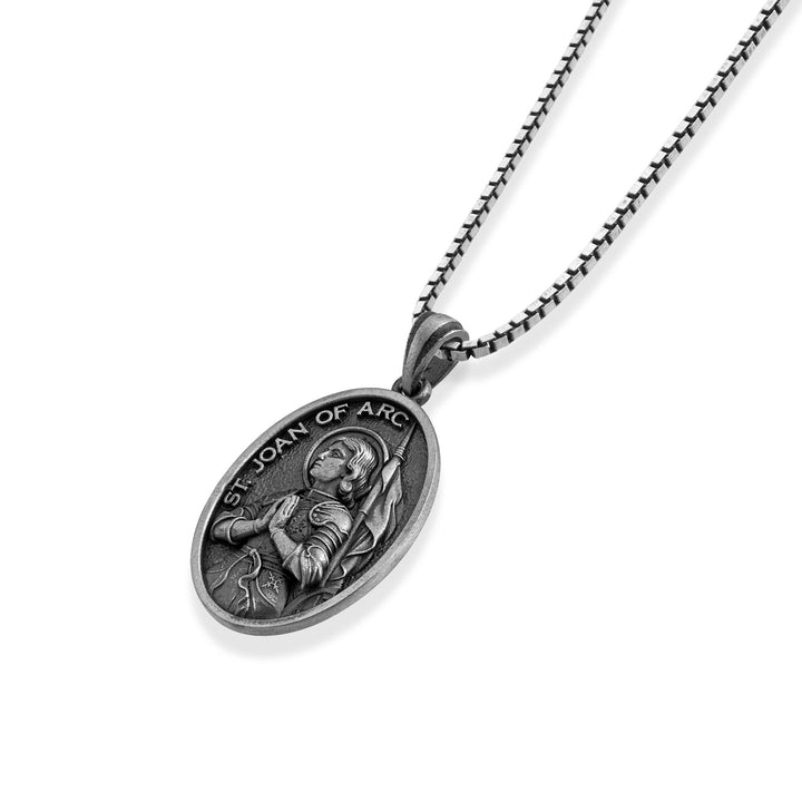 Saint Joan of Arc Oval Medallion Necklace – Angled View