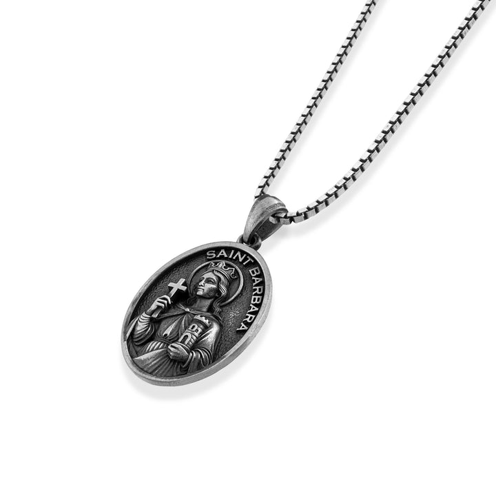 Saint Barbara Cross Medallion Necklace – Front View