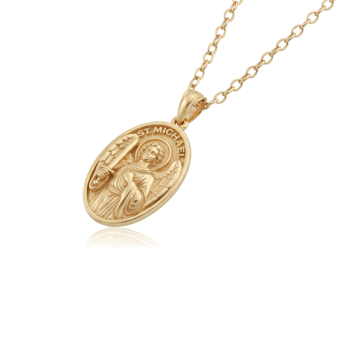 Saint Michael Sword Oval Medallion Necklace
