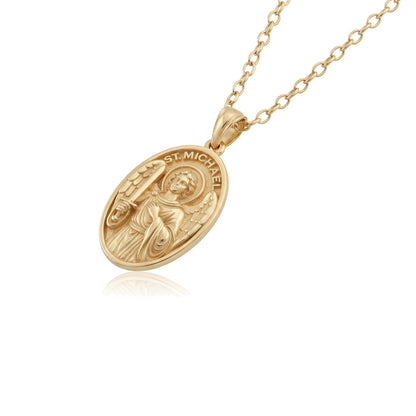 Saint Michael Sword Oval Medallion Necklace