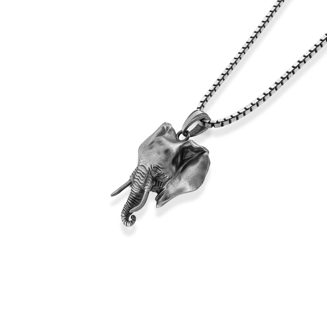 Sculpted Elephant Head Necklace – 925 Sterling Silver Oxidized