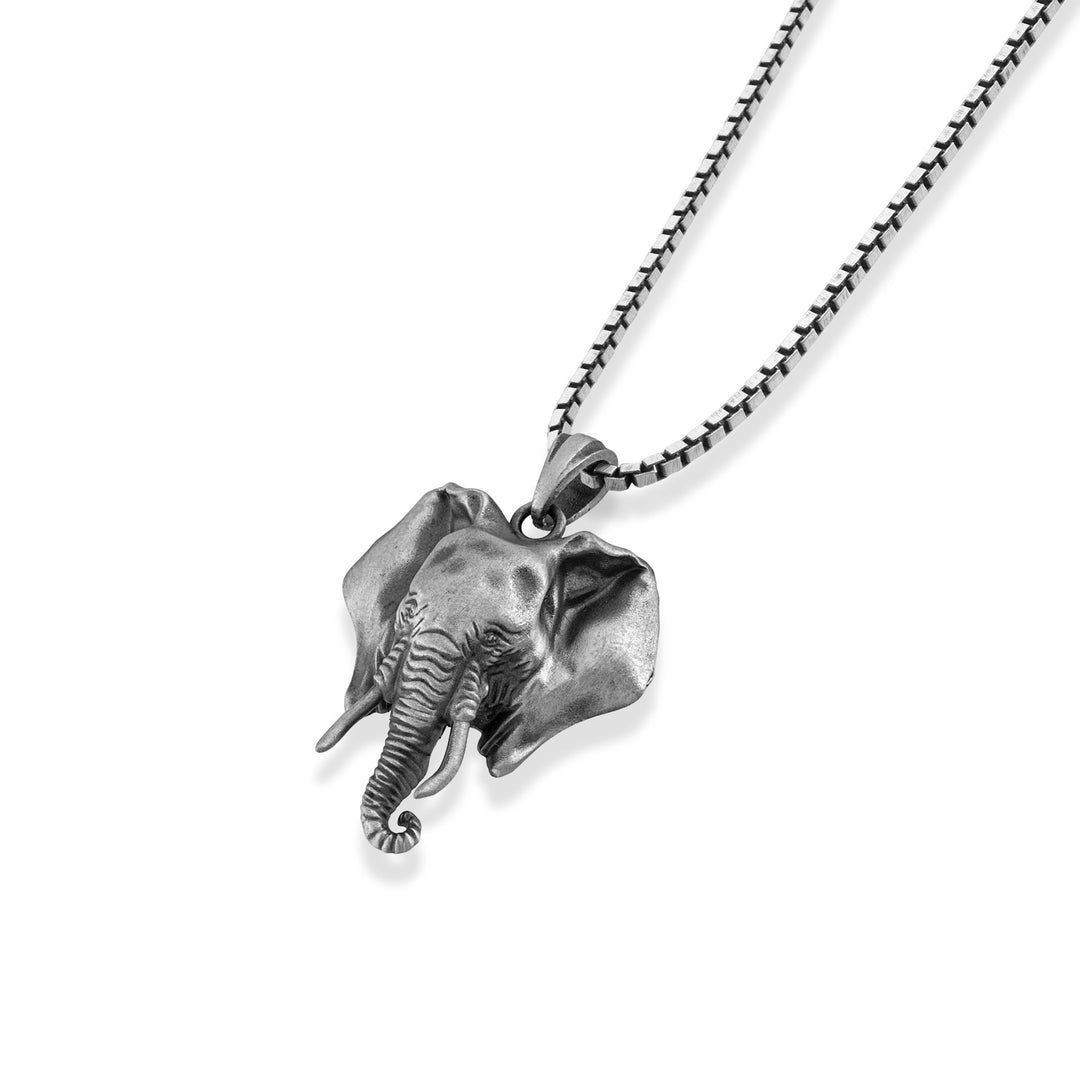 Sculpted Elephant Head Necklace – Angled View