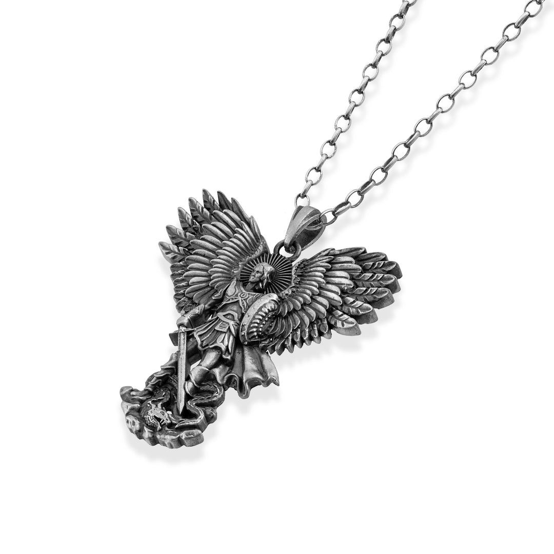 Archangel Michael Victory Pendant Necklace – Angled View