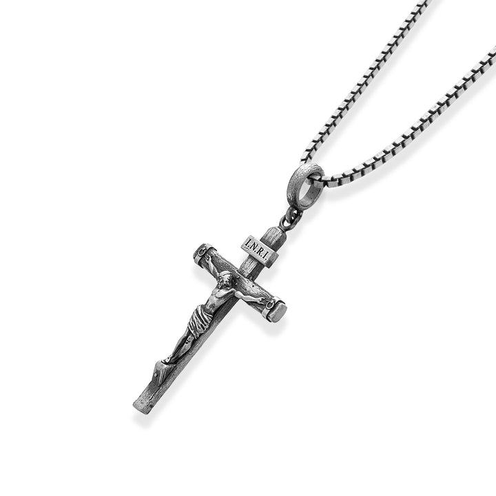 INRI Traditional Crucifix Necklace – 925 Sterling Silver Oxidized