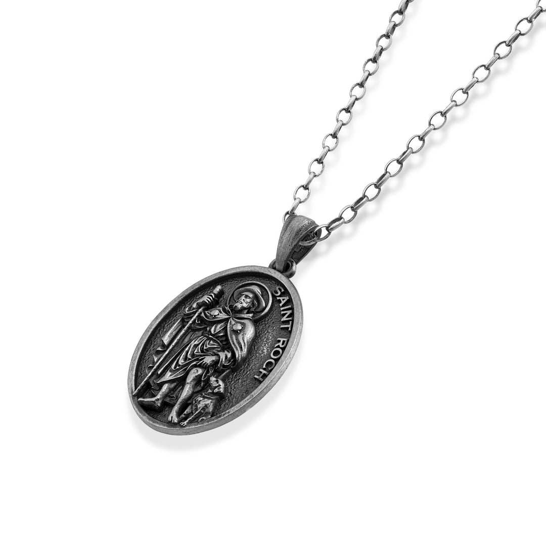 Saint Roch Pilgrim Medallion Necklace – Angled View